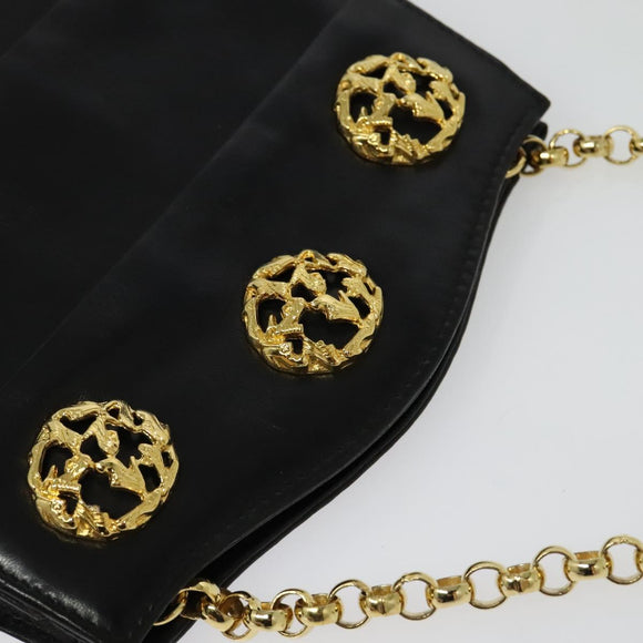 Salvatore Ferragamo Chain Shoulder Bag Leather Black Gold Auth BA5489