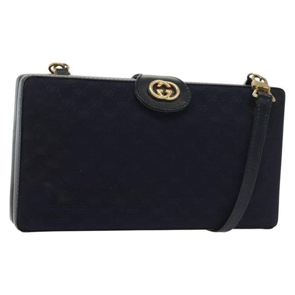 GUCCI Micro GG Canvas Shoulder Bag Vintage Navy Gold Auth BA5490