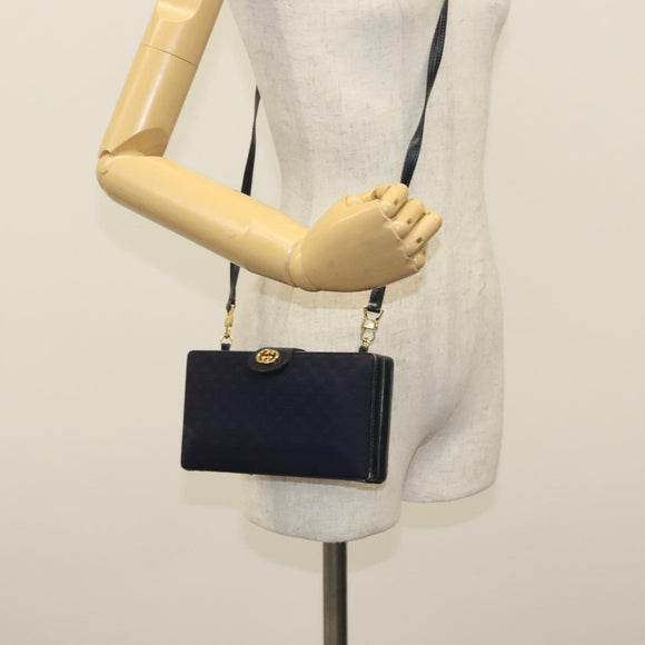 GUCCI Micro GG Canvas Shoulder Bag Vintage Navy Gold Auth BA5490