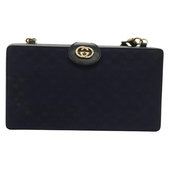 GUCCI Micro GG Canvas Shoulder Bag Vintage Navy Gold Auth BA5490