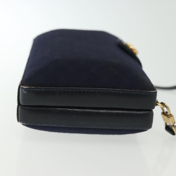 GUCCI Micro GG Canvas Shoulder Bag Vintage Navy Gold Auth BA5490