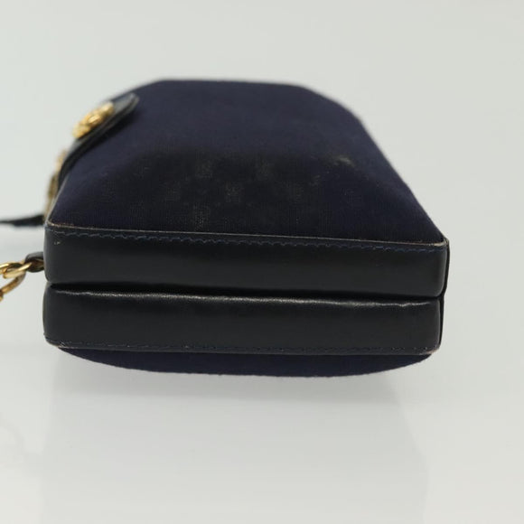 GUCCI Micro GG Canvas Shoulder Bag Vintage Navy Gold Auth BA5490