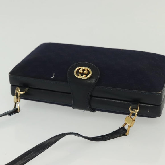 GUCCI Micro GG Canvas Shoulder Bag Vintage Navy Gold Auth BA5490