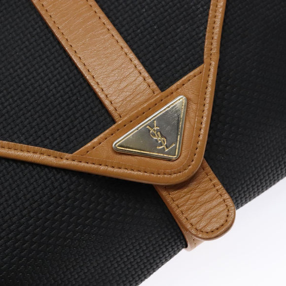 SAINT LAURENT Shoulder Bag PVC Leather Brown Gold Auth BA5492