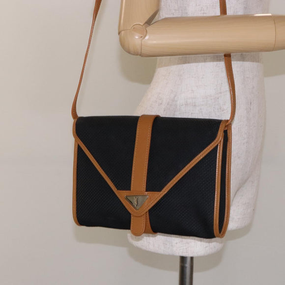 SAINT LAURENT Shoulder Bag PVC Leather Brown Gold Auth BA5492