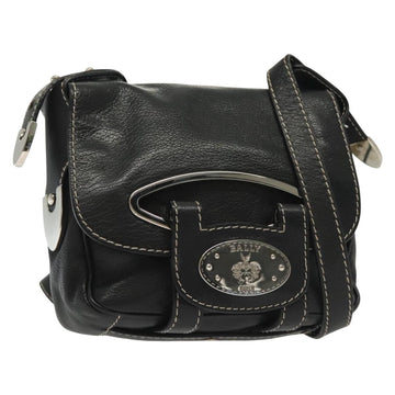 BALLY Shoulder Bag Leather Black Silver Auth BA5493