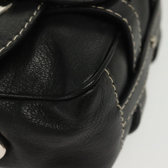 BALLY Shoulder Bag Leather Black Silver Auth BA5493