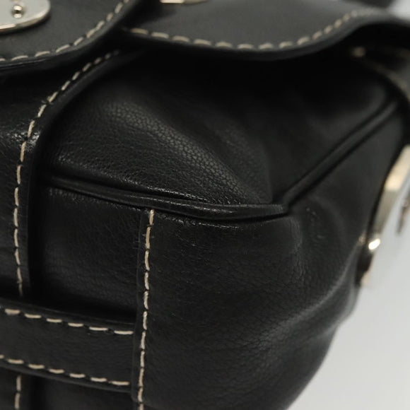 BALLY Shoulder Bag Leather Black Silver Auth BA5493