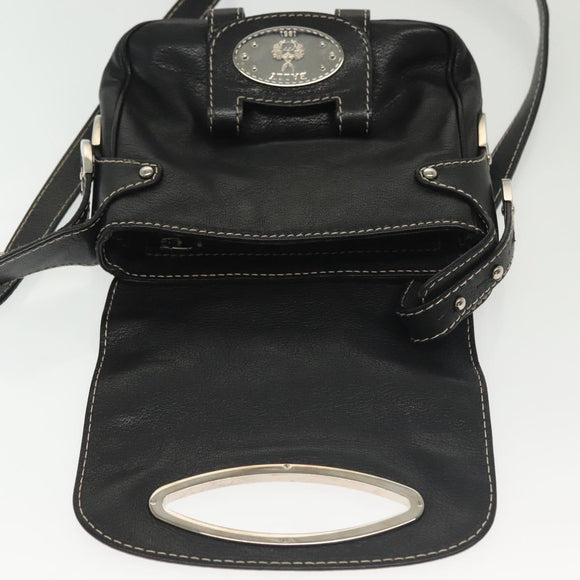 BALLY Shoulder Bag Leather Black Silver Auth BA5493