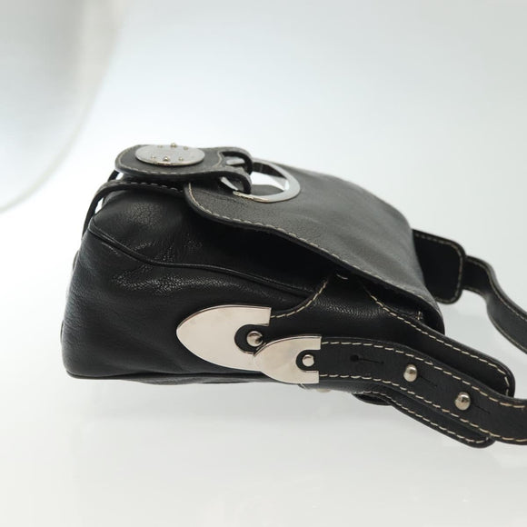 BALLY Shoulder Bag Leather Black Silver Auth BA5493