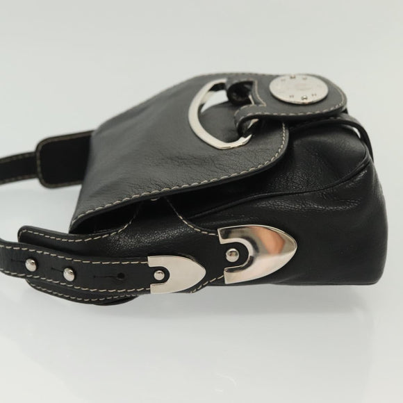 BALLY Shoulder Bag Leather Black Silver Auth BA5493