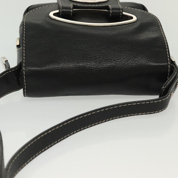 BALLY Shoulder Bag Leather Black Silver Auth BA5493