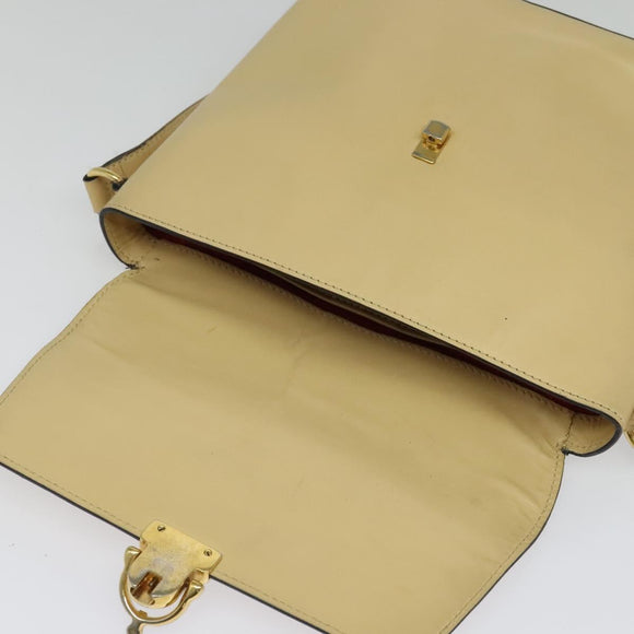 CELINE Shoulder Bag Leather Beige Gold Auth BA5496