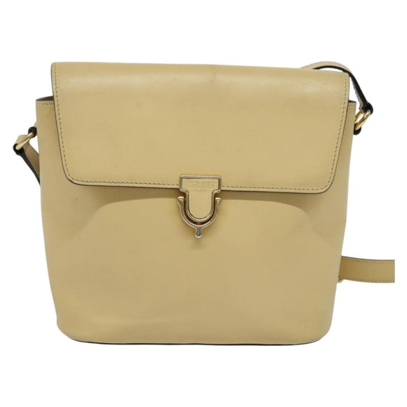 CELINE Shoulder Bag Leather Beige Gold Auth BA5496
