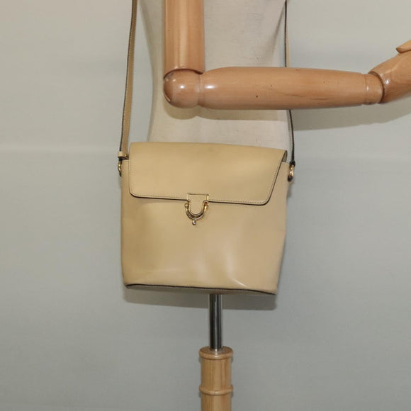 CELINE Shoulder Bag Leather Beige Gold Auth BA5496