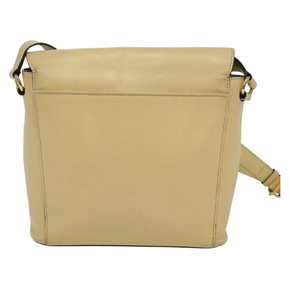 CELINE Shoulder Bag Leather Beige Gold Auth BA5496