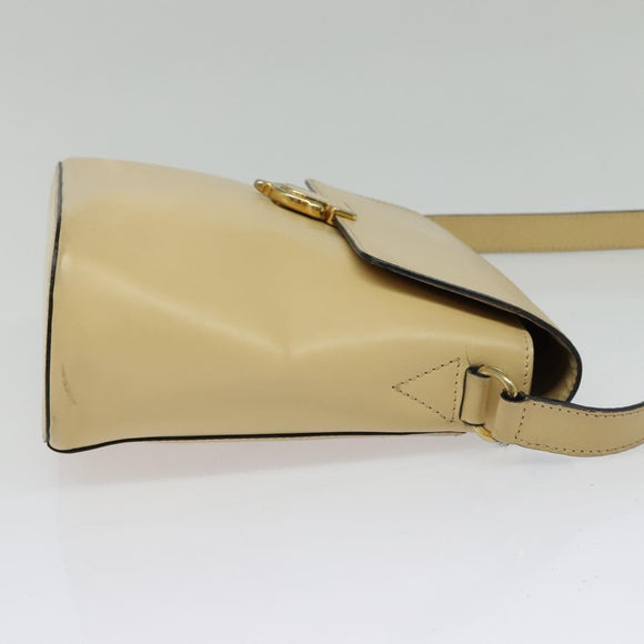 CELINE Shoulder Bag Leather Beige Gold Auth BA5496