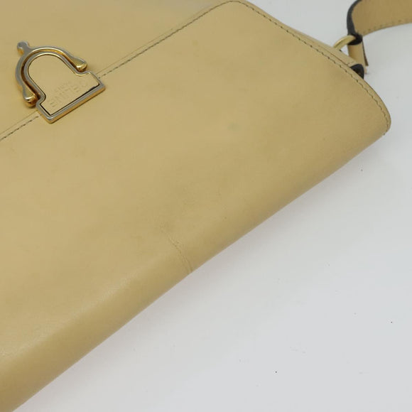 CELINE Shoulder Bag Leather Beige Gold Auth BA5496