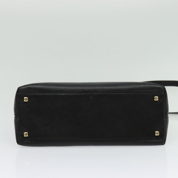 Salvatore Ferragamo Gancini Hand Bag Leather 2way Black Gold Auth BA5503