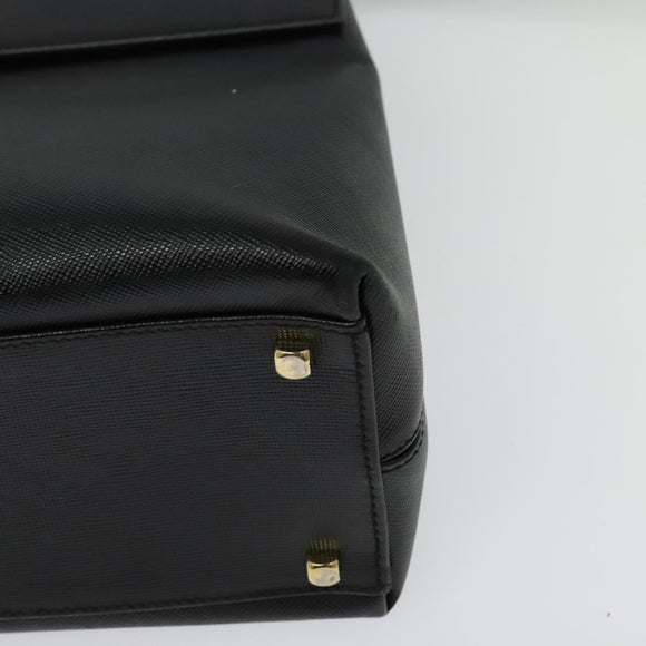 Salvatore Ferragamo Gancini Hand Bag Leather 2way Black Gold Auth BA5503