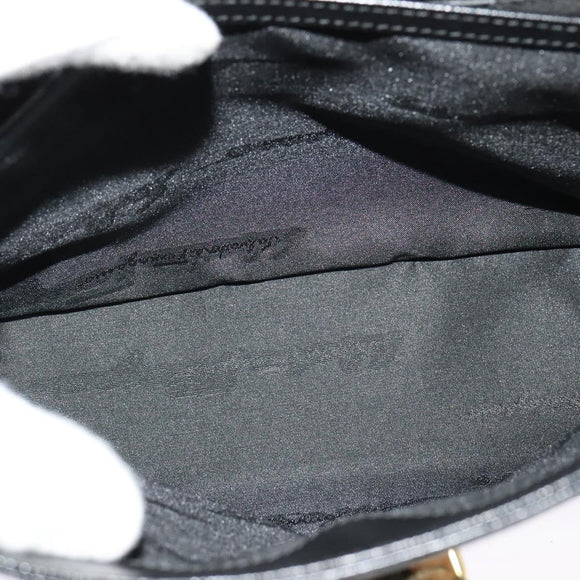 Salvatore Ferragamo Gancini Hand Bag Leather 2way Black Gold Auth BA5503