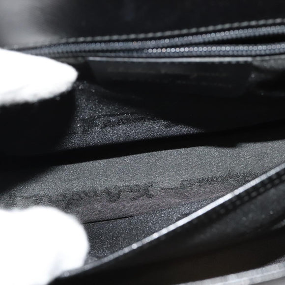 Salvatore Ferragamo Gancini Hand Bag Leather 2way Black Gold Auth BA5503