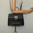 Salvatore Ferragamo Gancini Hand Bag Leather 2way Black Gold Auth BA5503-25