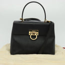 Salvatore Ferragamo Gancini Hand Bag Leather 2way Black Gold Auth BA5503-12