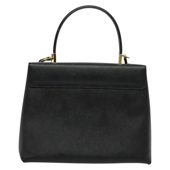 Salvatore Ferragamo Gancini Hand Bag Leather 2way Black Gold Auth BA5503