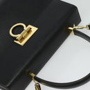 Salvatore Ferragamo Gancini Hand Bag Leather 2way Black Gold Auth BA5503-6