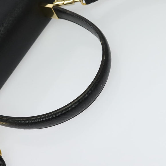 Salvatore Ferragamo Gancini Hand Bag Leather 2way Black Gold Auth BA5503