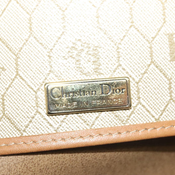 Christian Dior Honeycomb Canvas Shoulder Bag PVC Beige Gold Auth BA5504