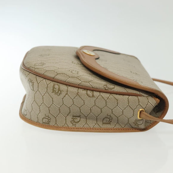 Christian Dior Honeycomb Canvas Shoulder Bag PVC Beige Gold Auth BA5504