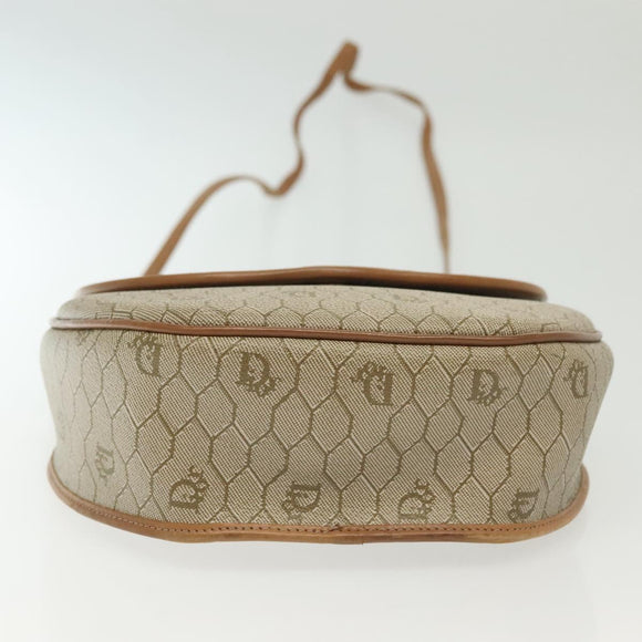 Christian Dior Honeycomb Canvas Shoulder Bag PVC Beige Gold Auth BA5504