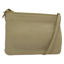 CELINE Trio Shoulder Bag Leather Beige Gold Auth BA5505-1