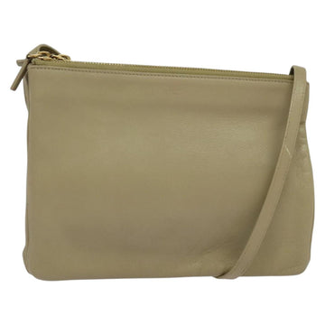 CELINE Trio Shoulder Bag Leather Beige Gold Auth BA5505