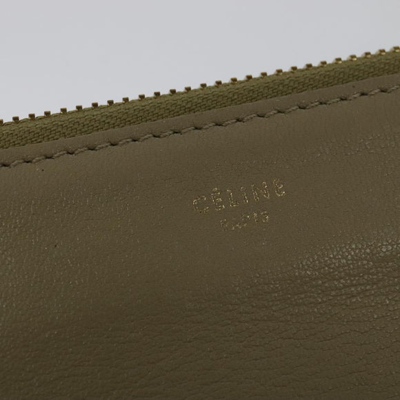 CELINE Trio Shoulder Bag Leather Beige Gold Auth BA5505