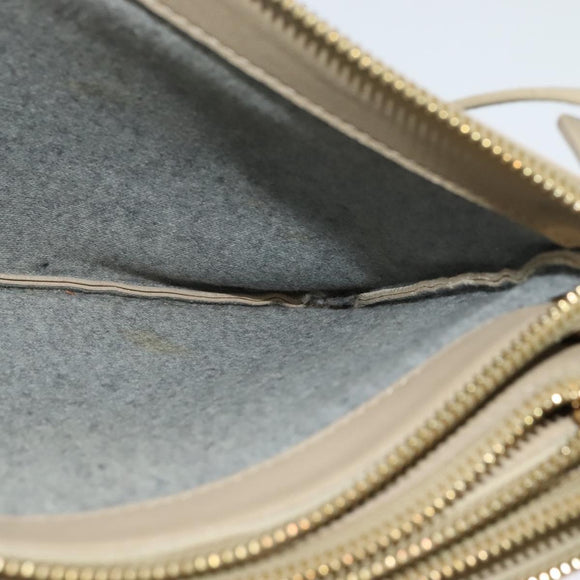 CELINE Trio Shoulder Bag Leather Beige Gold Auth BA5505