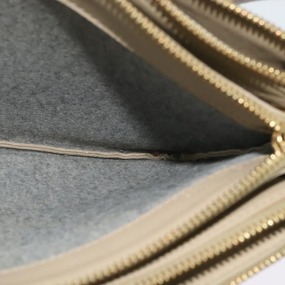 CELINE Trio Shoulder Bag Leather Beige Gold Auth BA5505