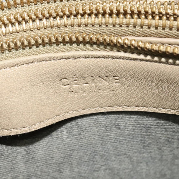 CELINE Trio Shoulder Bag Leather Beige Gold Auth BA5505