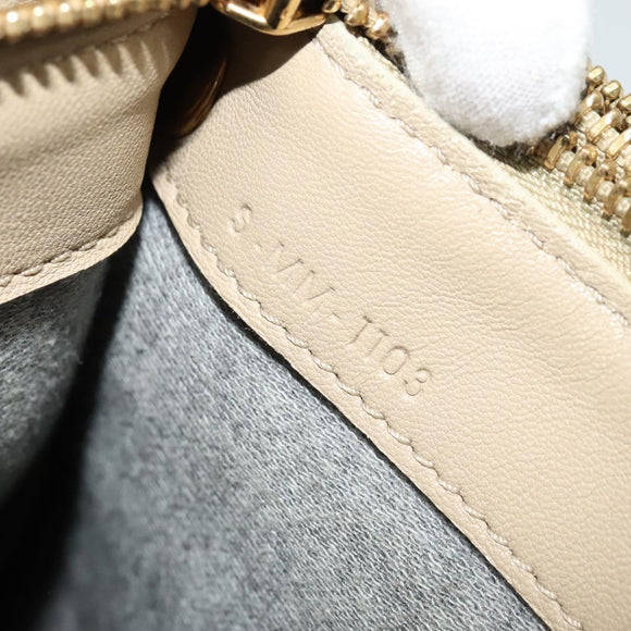 CELINE Trio Shoulder Bag Leather Beige Gold Auth BA5505