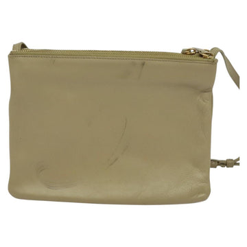 CELINE Trio Shoulder Bag Leather Beige Gold Auth BA5505 - 0