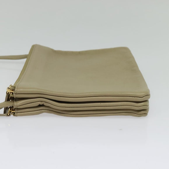 CELINE Trio Shoulder Bag Leather Beige Gold Auth BA5505