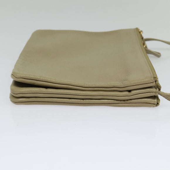 CELINE Trio Shoulder Bag Leather Beige Gold Auth BA5505