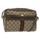 GUCCI GG Supreme Web Sherry Line Shoulder Bag PVC Beige Gold Red Auth BA5506-1