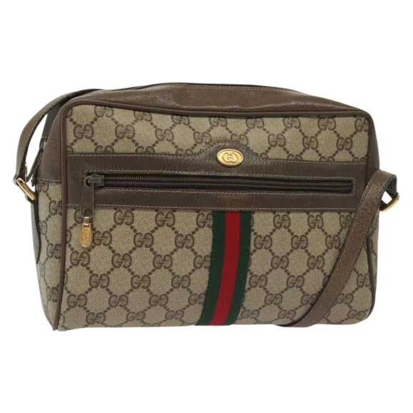 GUCCI GG Supreme Web Sherry Line Shoulder Bag PVC Beige Gold Red Auth BA5506