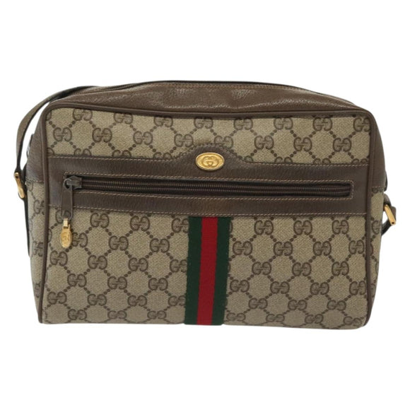 GUCCI GG Supreme Web Sherry Line Shoulder Bag PVC Beige Gold Red Auth BA5506