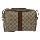 GUCCI GG Supreme Web Sherry Line Shoulder Bag PVC Beige Gold Red Auth BA5506-2