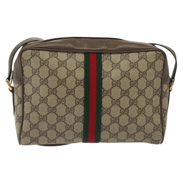 GUCCI GG Supreme Web Sherry Line Shoulder Bag PVC Beige Gold Red Auth BA5506 - 0