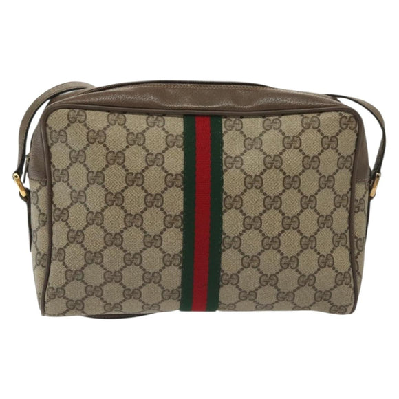 GUCCI GG Supreme Web Sherry Line Shoulder Bag PVC Beige Gold Red Auth BA5506